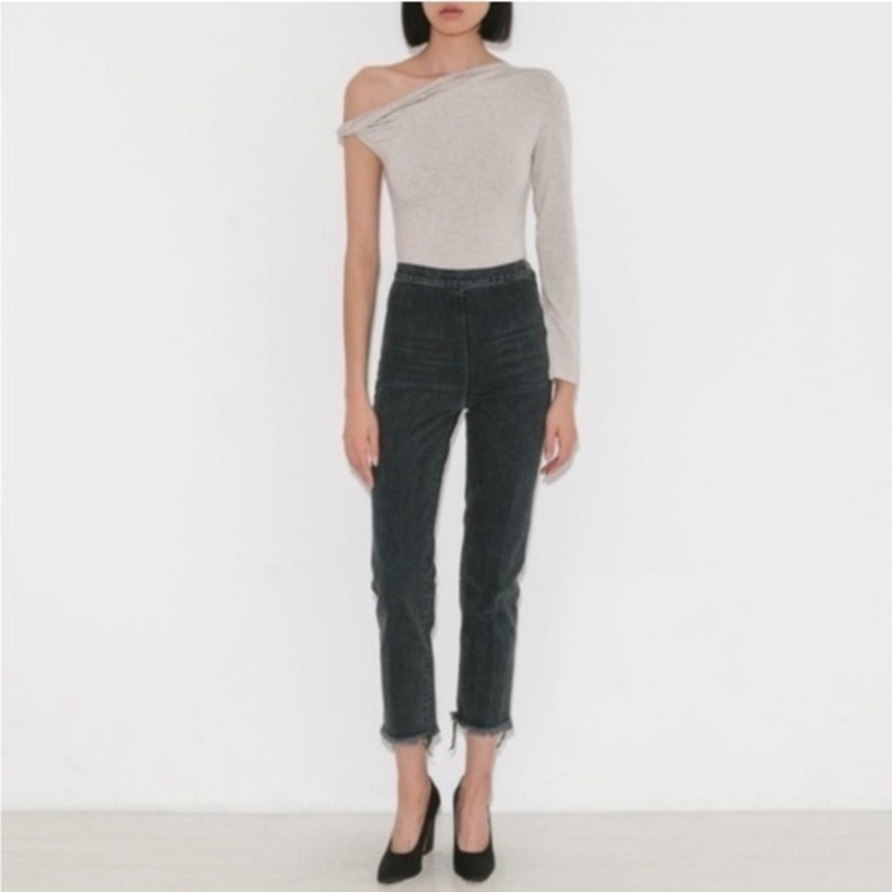 ✅ Rachel Comey Jeans Fletcher Straight Leg Cropped Raw Hem Side Zip Button Black